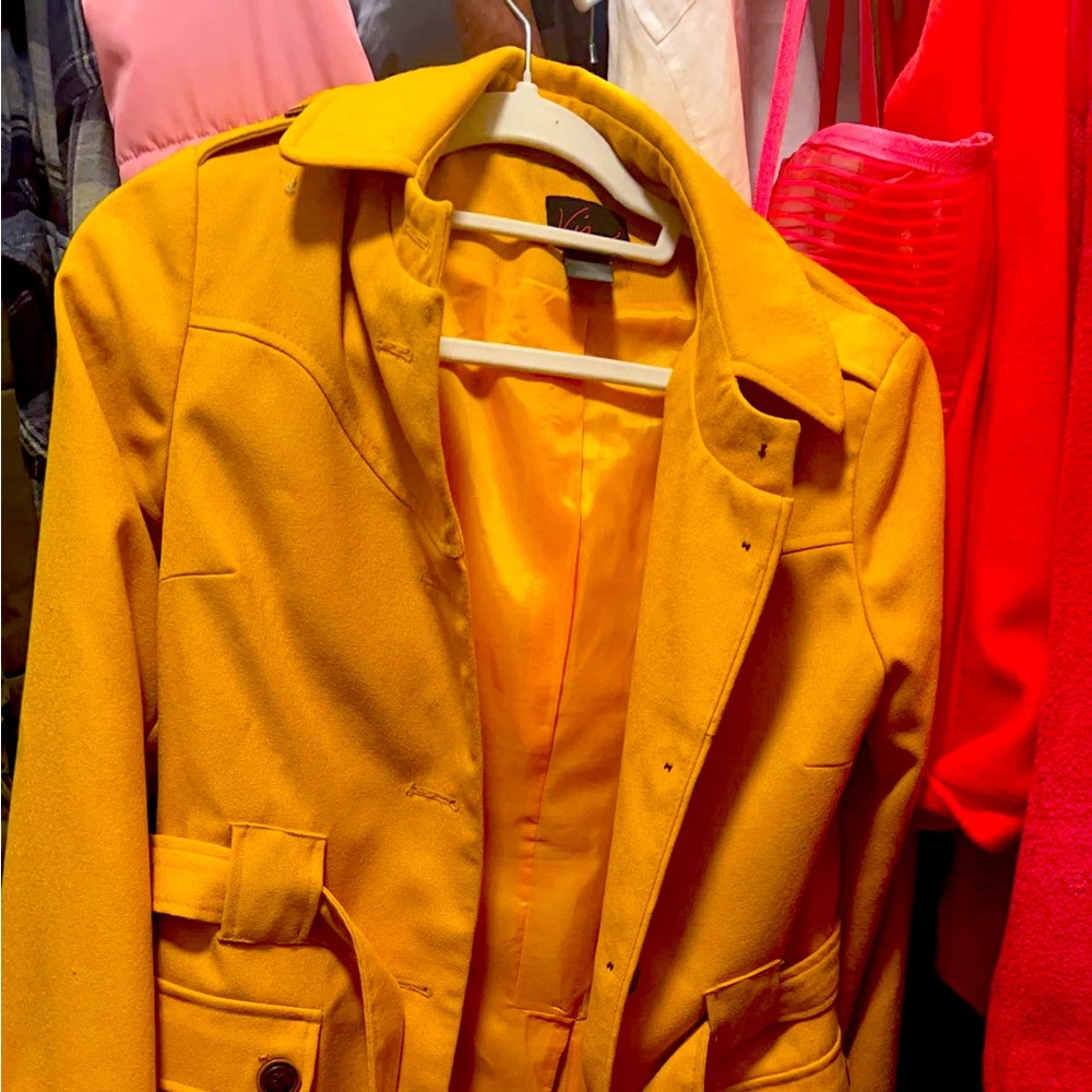 Mustard Yellow trench coat.